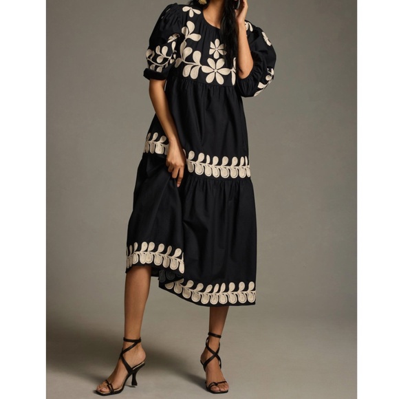Anthropologie Dresses & Skirts - NWT | Anthropologie Embroidered Puff-Sleeve Midi Dress | Size S